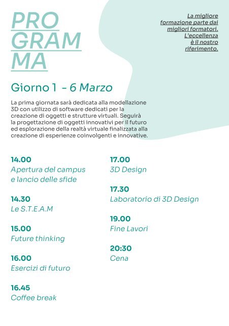 DaVinci Campus for STEAM - Programma delle 3 giornate