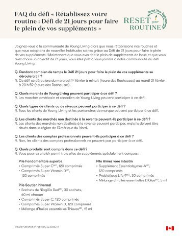 FAQ du défi « Rétablissez votre routine : Défi de 21 jours pour faire le plein de vos suppléments »