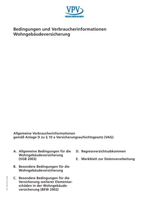 Bedingungen und Verbraucherinformationen ... - VPV Versicherungen