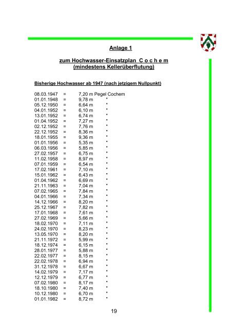 Alarm- und Einsatzplan für die Stadt Cochem - Verbandsgemeinde ...