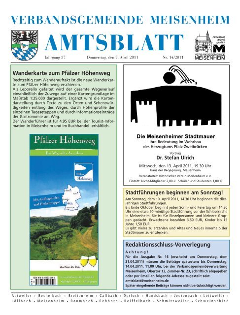 verbandsgemeinde meisenheim amtsblatt