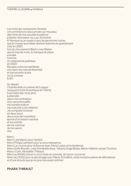 Programme de soirée - Chokola