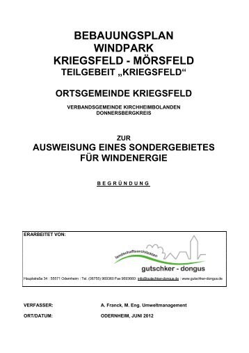 bebauungsplan windpark kriegsfeld - mörsfeld - Verbandsgemeinde ...