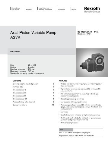 Axial Piston Variable Pump A2VK - Bosch Rexroth