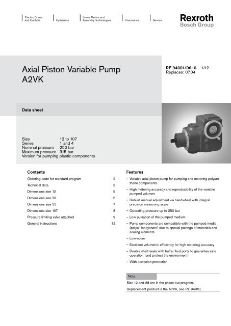 Axial Piston Variable Pump A2vk Bosch Rexroth