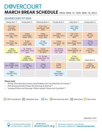 Dovercourt March Break schedule 2023