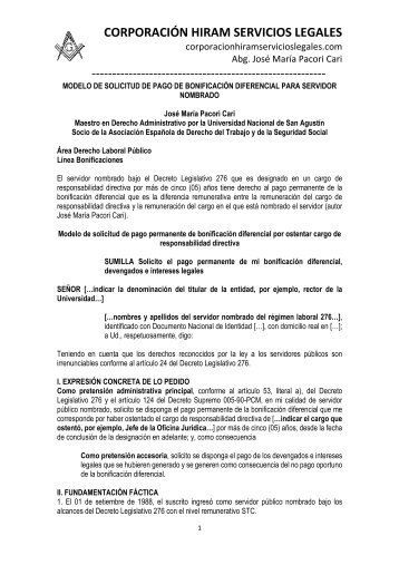 MODELO DE SOLICITUD DE PAGO DE BONIFICACIÓN DIFERENCIAL - AUTOR JOSÉ MARÍA PACORI CARI