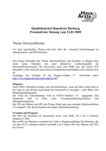 Qualitätszirkel Hausärzte Harburg Protokoll der Sitzung vom 22.01 ...