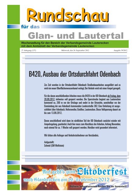 B420, Ausbau der Ortsdurchfahrt Odenbach - Verbandsgemeinde ...