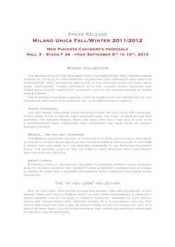 Press Release Milano Unica Fall/Winter 2011/2012 New Piacenza ...