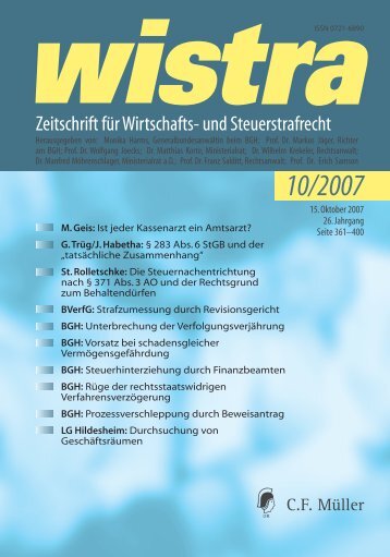 BGH - wistra - Zeitschrift für Wirtschafts- und Steuerstrafrecht