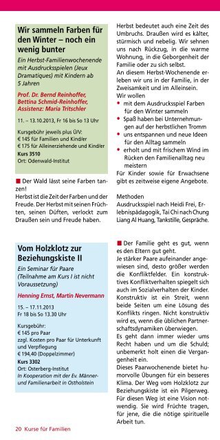 Kurse für Familien, Kinder und Jugendliche 2013 ... - Odenwald-Institut