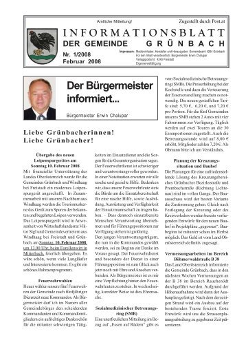 Liebe Grünbacher! Der Bürgermeister informiert... - Grünbach - Land ...