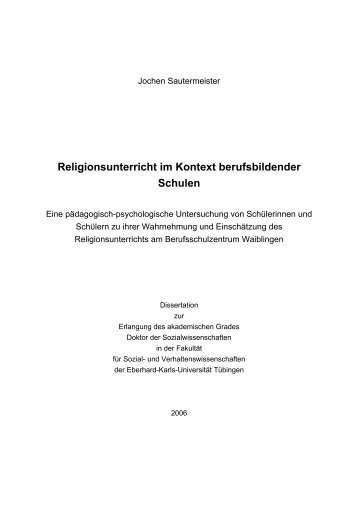 Religionsunterricht im Kontext berufsbildender Schulen - TOBIAS-lib ...