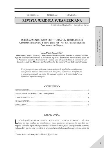 REHUSAMIENTO PARA SUSTITUIR A UN TRABAJADOR - GUYANA - AUTOR JOSÉ MARÍA PACORI CARI