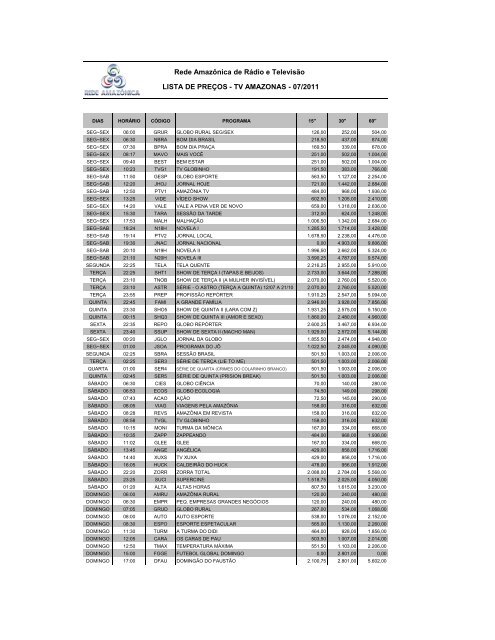 Tabela de Preços - TV Amazonas - Julho11.xlsx - Argo.com.br