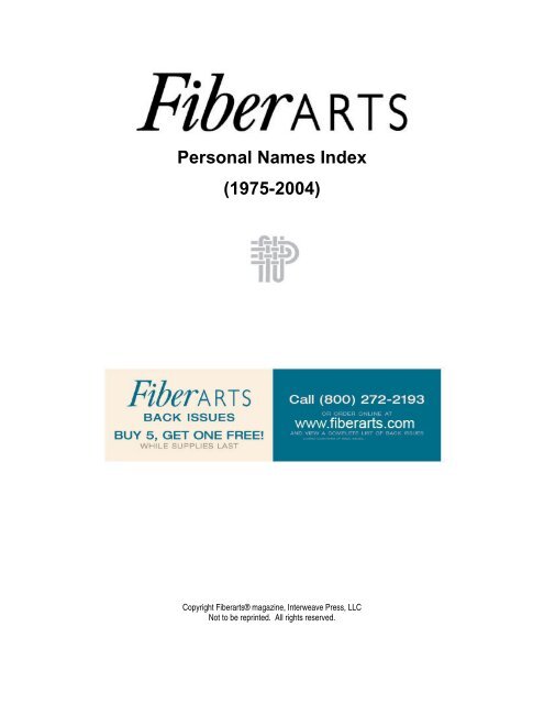 Personal Names Index (1975-2004) - Fiberarts