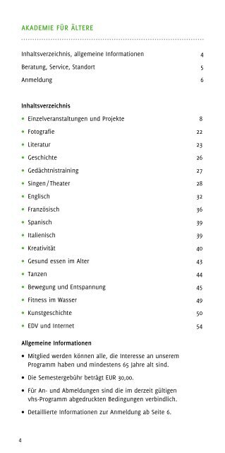 vhs "Akademie für Ältere" - Frühjahr/Sommer Programm  2023