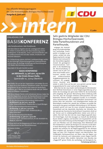 CDUintern - Ausgabe 6, Juni 2011 - Kreisverband Breisgau ...