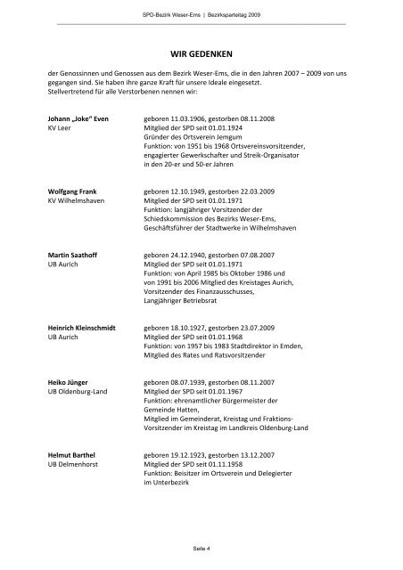 Geschäftsbericht 2007-2009 - SPD-Bezirk Weser-Ems