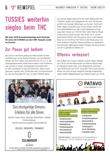 Hallenheft 11.03.2023 TUSSIES Metzingen - TSV Bayer Leverkusen