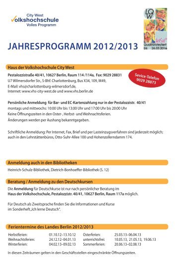 JAHRESPROGRAMM 2012/2013 - Volkshochschule City West