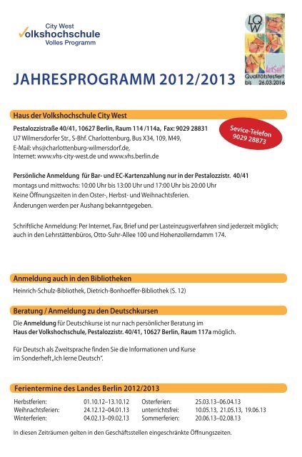 JAHRESPROGRAMM 2012/2013 - Volkshochschule City West