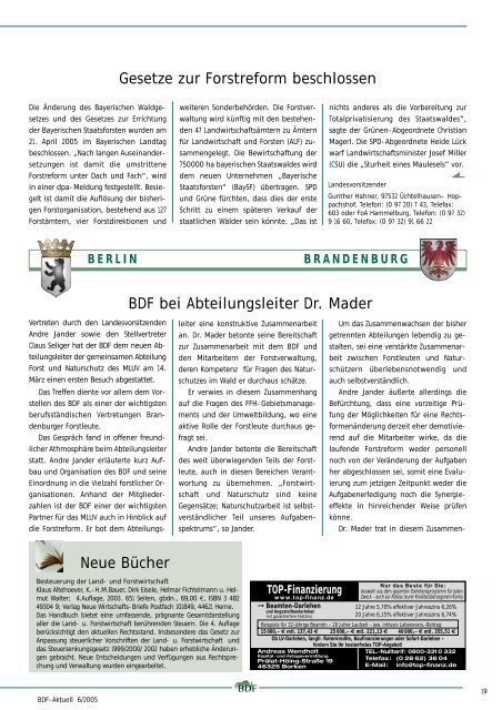 Ausgabe 06/2005 - Bund Deutscher Forstleute (BDF)