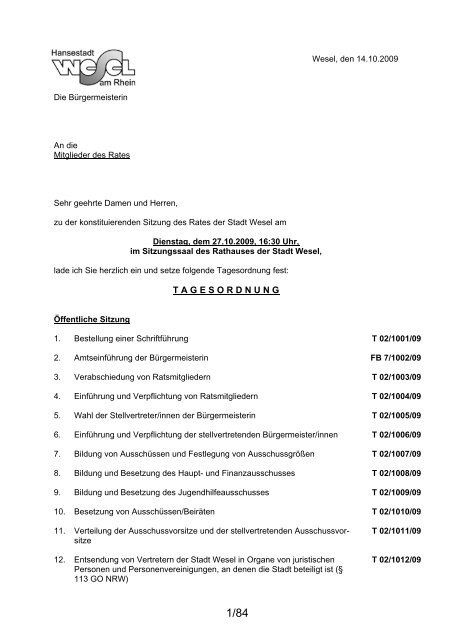 Vorlagen zur Sitzung vom 27.10.2009 - Wesel