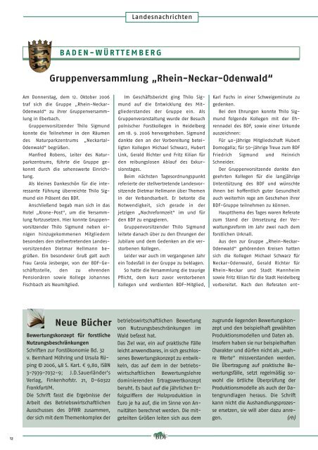 Ausgabe 01/2007 - Bund Deutscher Forstleute (BDF)
