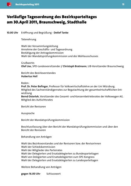 Berichtsheft zum Bezirksparteitag 2011 - SPD-Bezirk Braunschweig