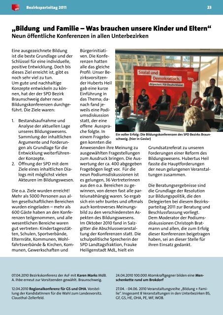 Berichtsheft zum Bezirksparteitag 2011 - SPD-Bezirk Braunschweig