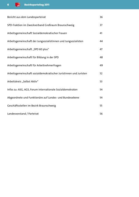 Berichtsheft zum Bezirksparteitag 2011 - SPD-Bezirk Braunschweig