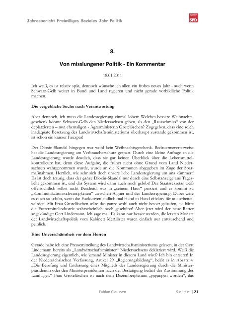 Freiwilliges Soziales Jahr Politik Jahresbericht - SPD-Fraktion im ...