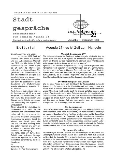 Stadt gespräche - Lokale Agenda 21 Geretsried + Wolfratshausen