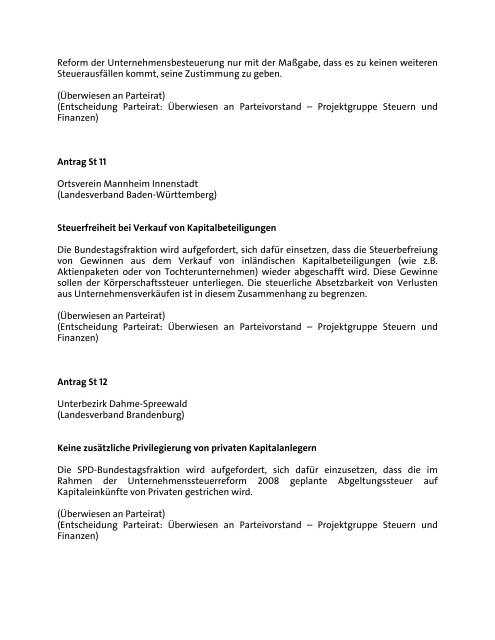 Parteitag der SPD in Hamburg . bis . Oktober  Beschlüsse