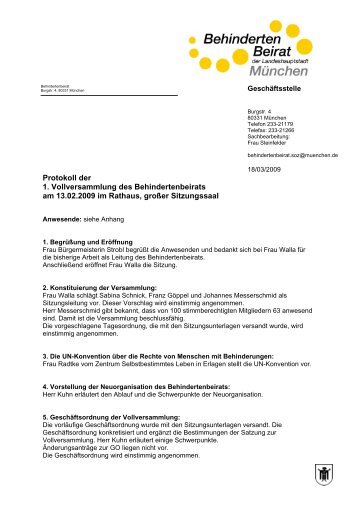 Protokoll Vollversammlung 2009 - Behindertenbeirat München