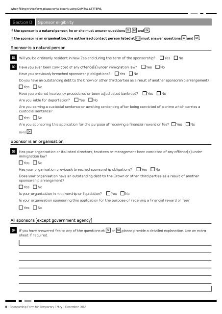 Sponsorship Form for Temporary Entry (INZ 1025) - New Zealand ...