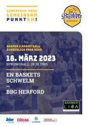 Heimspielheft der EN BASKETS Schwelm vs BBG Herford am 18.03.2023