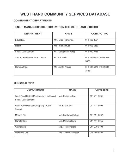 West Rand Community Services Database.pdf - West Rand District ...