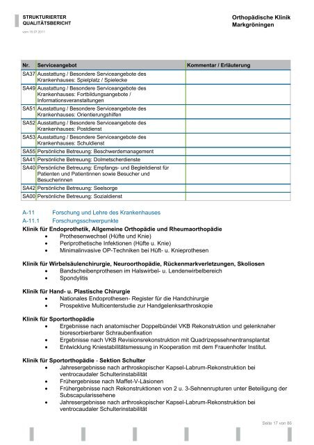 Strukturierter Qualitätsbericht 2010 - Orthopädische Klinik ...