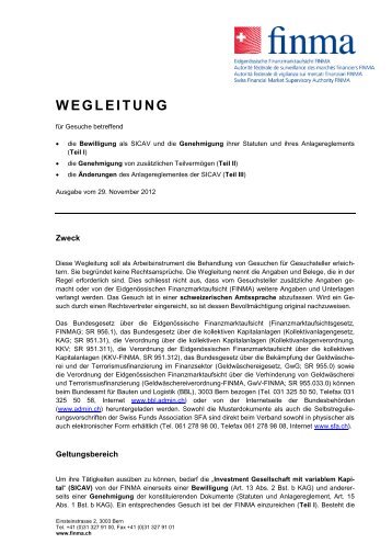 WEGLEITUNG - bei der Eidgenössischen Finanzmarktaufsicht FINMA