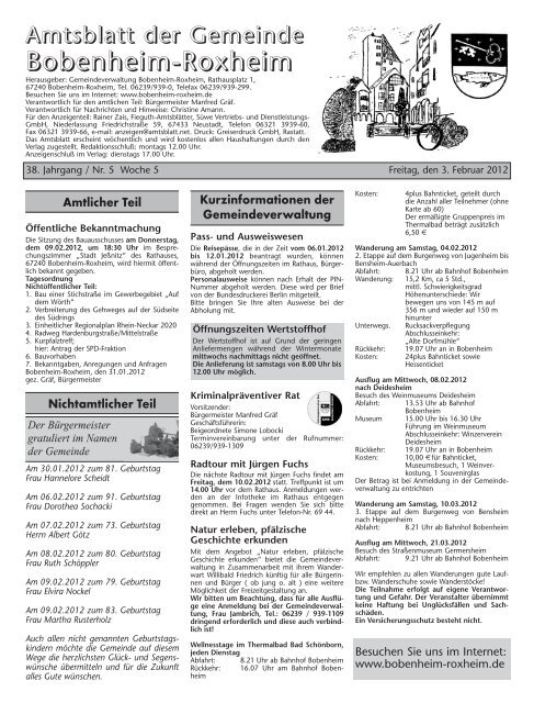 Amtsblatt Nr 05 2012 Vom 03 02 2012 Gemeinde Bobenheim