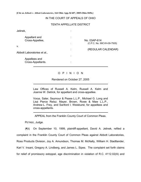 Jelinek v. Abbott Laboratories - Supreme Court of Ohio
