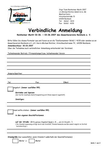 Verbindliche Anmeldung - Gewerbeverein Reinheim