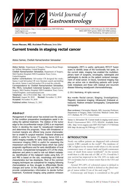 Management of stage Ⅳ rectal cancer - World Journal of ...