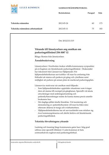 2012-05-24 § 60 Yttrande till länsstyrelsen ang - Luleå kommun