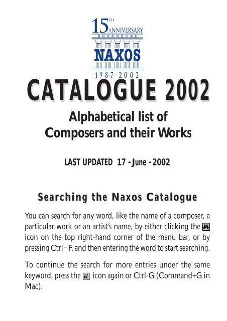 Alphabetical list of Composers and their Works - Naxos