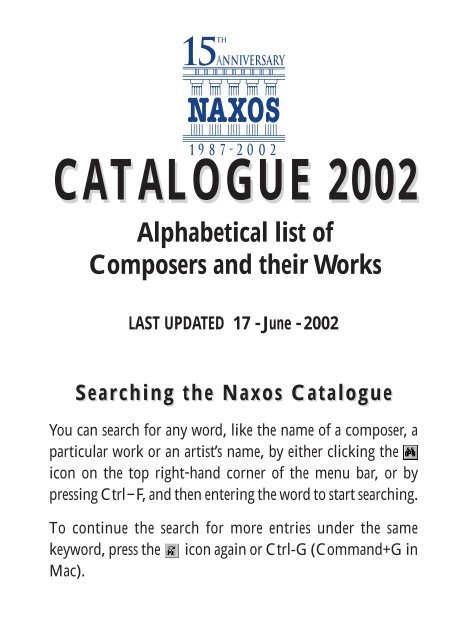 Alphabetical list of Composers and their Works - Naxos