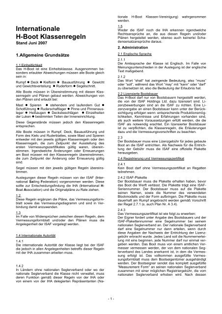 Internationale H-Boot Klassenregeln - Die Schweizerische H-Boot ...